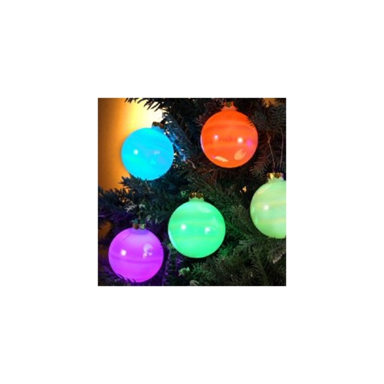 KSA Set of 6 Color-Changing LED Glass Ball Ornament Christmas Lights - Green Wire